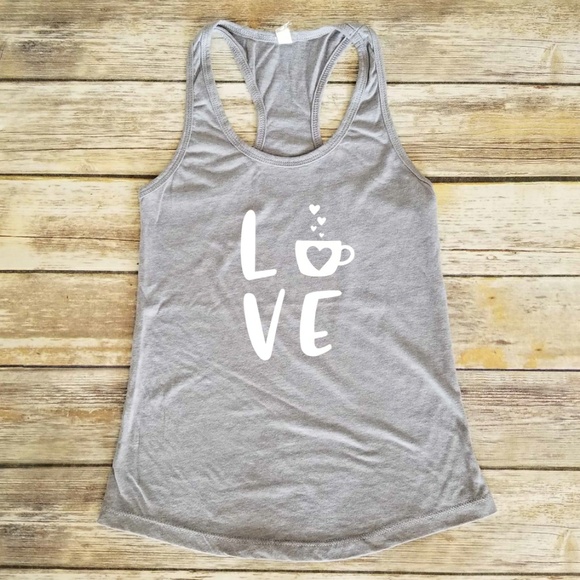 Next Level Apparel Tops - Love Mug of Coffee - ladies grey fitted tank top